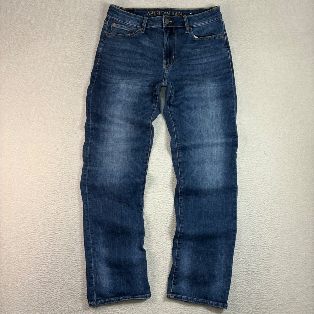 American Eagle Bootcut Jeans Men 33x34 Blue Whiskered Faded Original Classic Low